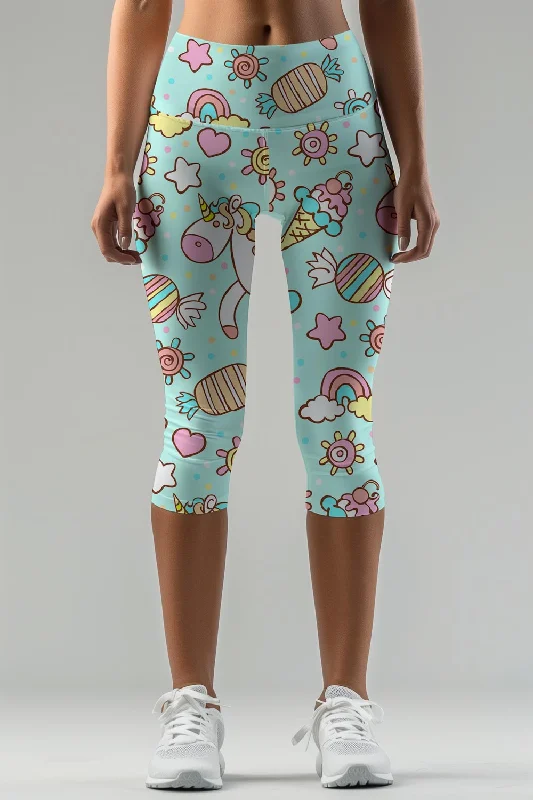Value Deals My Friend Unicorn Ellie Mint Performance Yoga Capri Leggings - Women