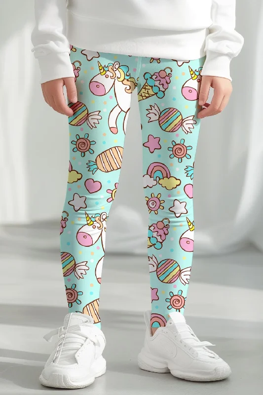 Major Savings My Friend Unicorn Lucy Cute Colorful Mint Printed Leggings - Kids