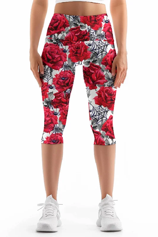 Fantastic Offers Mystic Reign Ellie Red & White Performance Yoga Capri Leggings - Women
