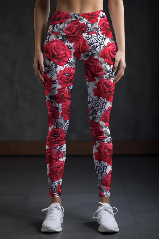 Anniversary Sale Mystic Reign Lucy Red & White Floral Print Leggings Yoga Pants - Women Anniversary Sale Mystic Reign Lucy Red & White Floral Print Leggings Yoga Pants - Women