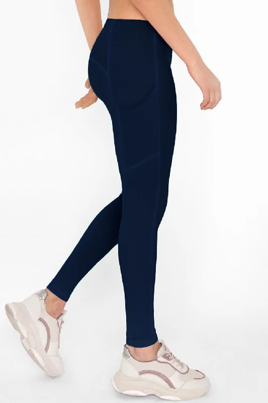 Exclusive Savings 4 for $54 - Navy Blue Cassi Side Pockets Workout Leggings Yoga Pants - Women Exclusive Savings 4 for $54 - Navy Blue Cassi Side Pockets Workout Leggings Yoga Pants - Women