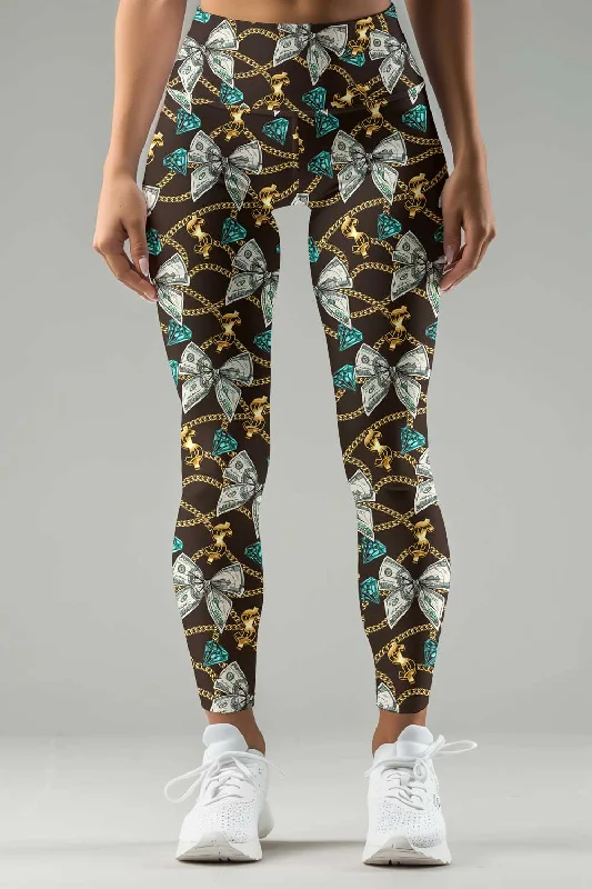 Extra Savings Old Money Lucy Brown Dollar Diamond Print Leggings Yoga Pants - Women