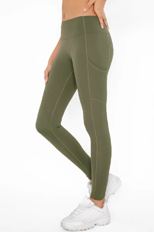 The Best Prices 4 for $54 - Olive Khaki Green Cassi Side Pockets Workout Yoga Leggings - Women