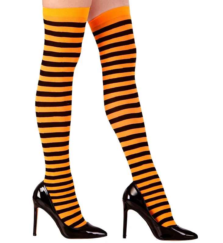 Mega Sale Orange and Black Striped Thigh Highs Stockings
