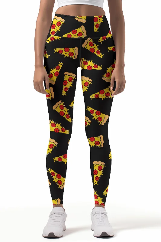Price Meltdown Pepperoni Lucy Black Pizza Printed Cute Leggings Yoga Pants - Women