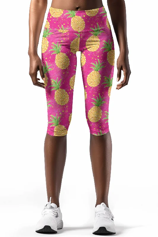 Price Drop Piña Colada Ellie Pink Performance Yoga Capri Leggings - Women
