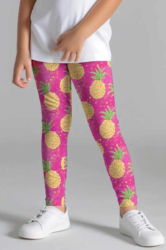 Deal Frenzy Piña Colada Lucy Pink Pineapple Print Summer Leggings - Kids