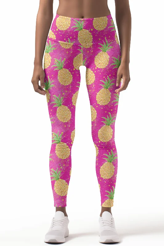 Special Offer Piña Colada Lucy Pink Pineapple Print Leggings Yoga Pants - Women