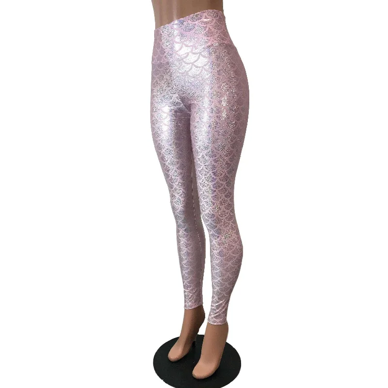 Shop and Save Pink Mermaid Scale Holo Holographic High Waisted Leggings Pants