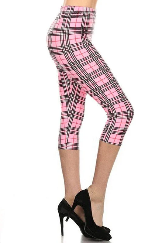 Special Price Pink Plaid Capri Leggings - Plus