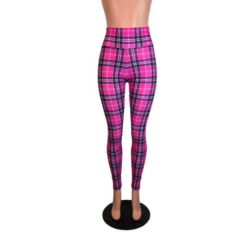 Holiday Sale Pink Plaid High Waist Leggings Pants