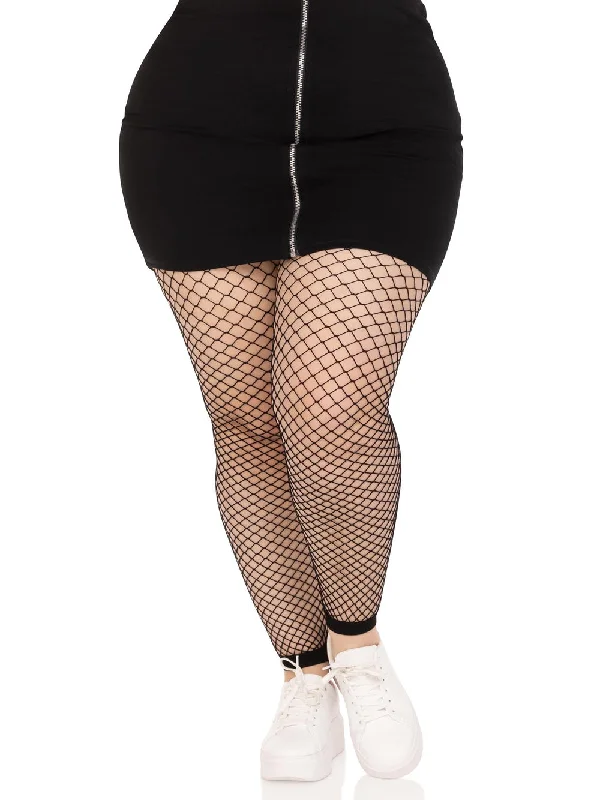Super Bargain Plus Size Industrial Fishnet Footless Tights in Black