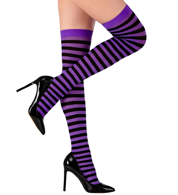 Major Savings Purple and Black Striped Over the Knee Socks
