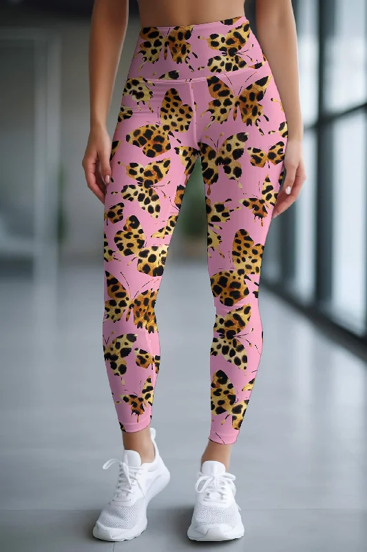 Bonus Savings Quaintrelle Lucy Pink Butterfly Print Gym Leggings Yoga Pants - Women
