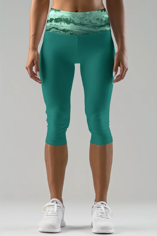 Now or Never Rainforest Ellie Jade Green Performance Yoga Capri Leggings - Women
