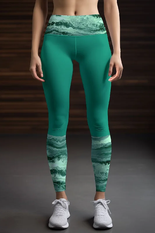 Deal Frenzy Rainforest Lucy Jade Green Watercolor Print Leggings Yoga Pant - Women