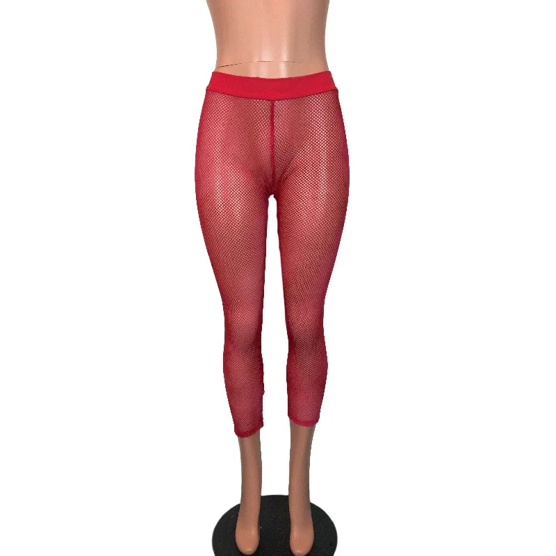 Extra Savings Red Fishnet Low Waist Leggings Pants