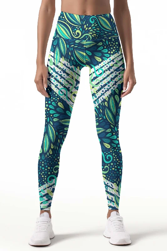 Value Deals Revival Lucy Green Geometric Print Leggings Yoga Pants - Women