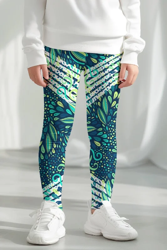 Early Bird Discount Revival Lucy Amazing Green Geometric Print Leggings - Kids