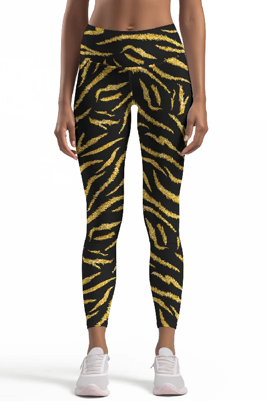 Inventory Reduction Roarsome Lucy Black & Gold Tiger Printed Leggings Yoga Pants - Women Inventory Reduction Roarsome Lucy Black & Gold Tiger Printed Leggings Yoga Pants - Women