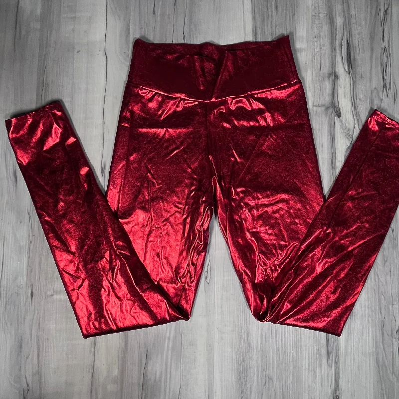 Stock Clearance SALE - LARGE ONLY - Red Metallic High Waisted Leggings Pants