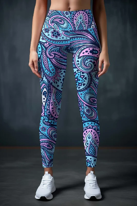 Best Seller Sensation Lucy Blue Boho & Geometric Print Leggings Yoga Pants - Women