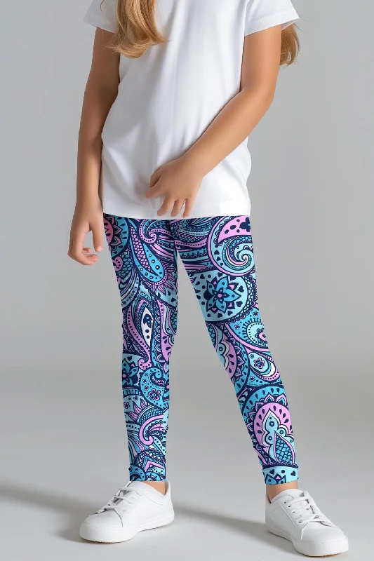 Hot Deal Sensation Lucy Blue Cute Boho & Geometric Print Leggings - Kids