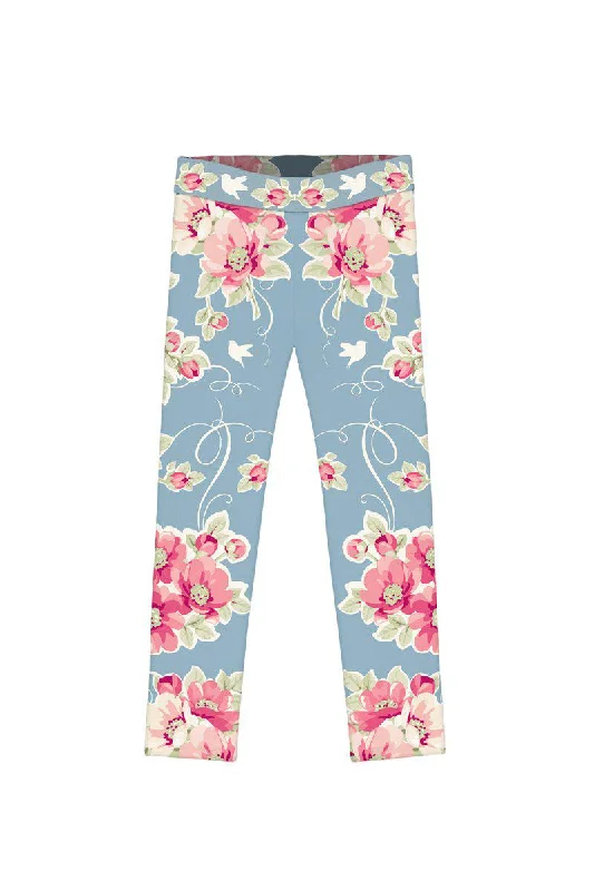 Act Fast Serenity Lucy Cute Grey Floral Print Leggings - Kids