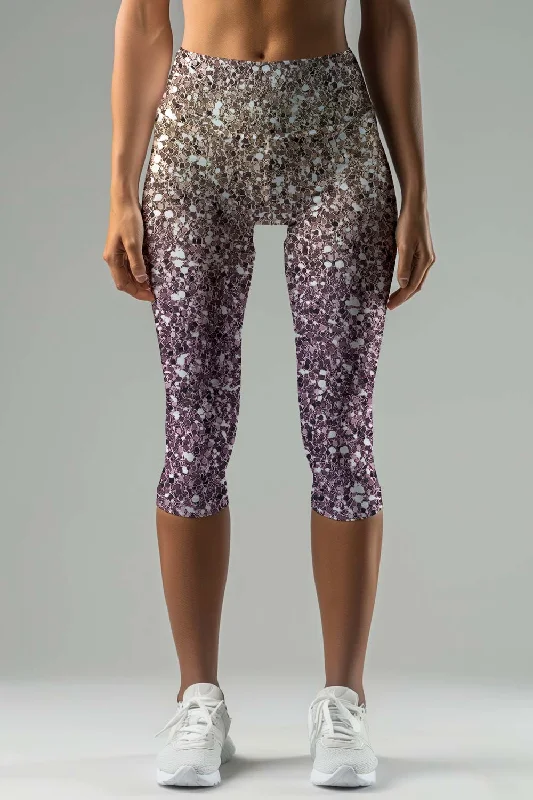 Crazy Deals Shimmerfest Ellie Grey Shiny Sparkle Print Yoga Capri Leggings - Women