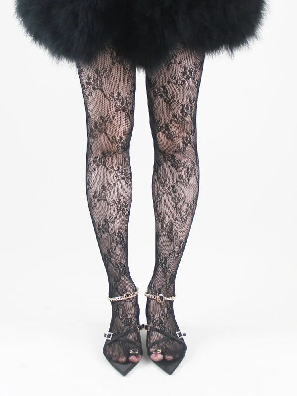 Clearance Event 30%Off Black Flower Pattern Fishnet Tights