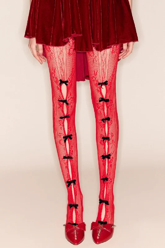 Time-Limited Offer Black Bowknot Red Fishnet Stockings