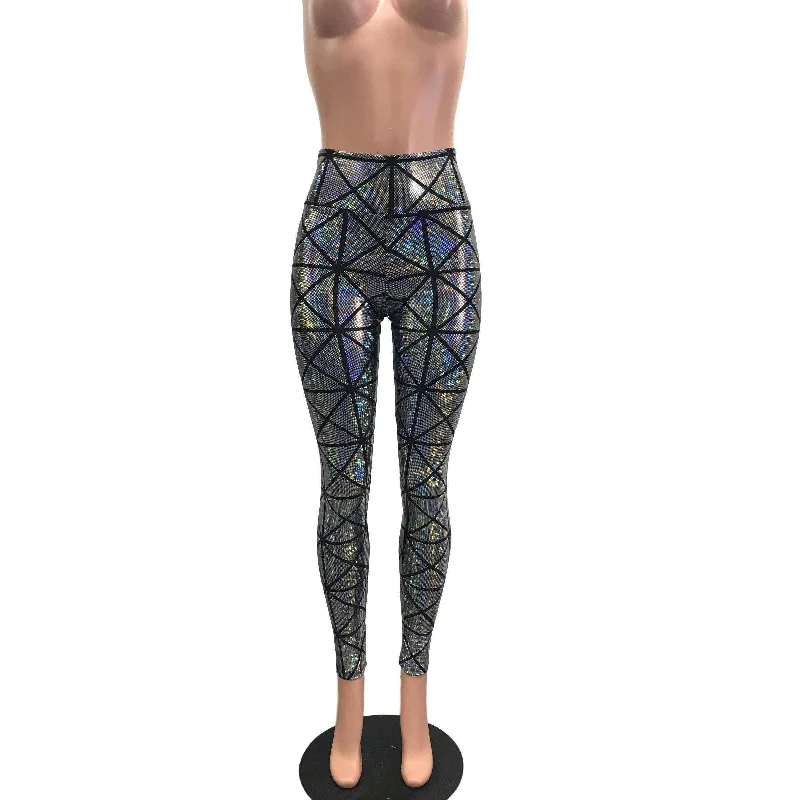 Super Bargain Silver Window Pane Shattered Glass Holographic Leggings Pants