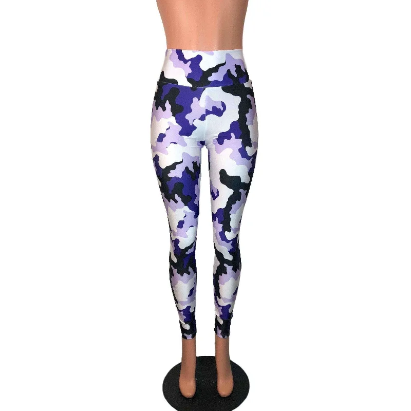 Overstock SALE - Purple, White & Black Camo Camouflage High Waist Leggings Pants