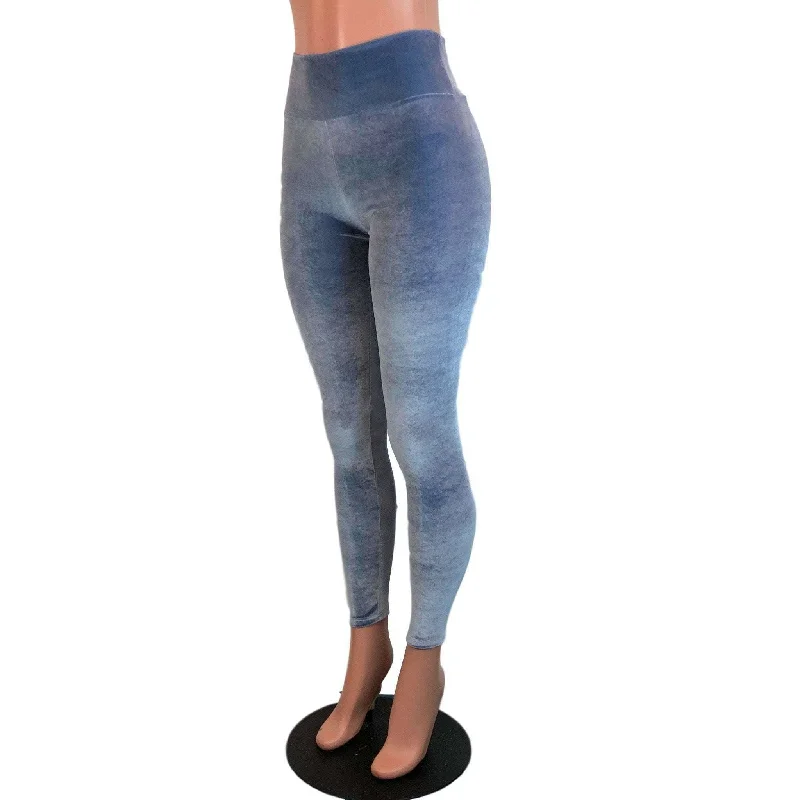 Time-Limited Offer SALE - SMALL ONLY - Smoky Blue Velvet High Waisted Leggings Pants