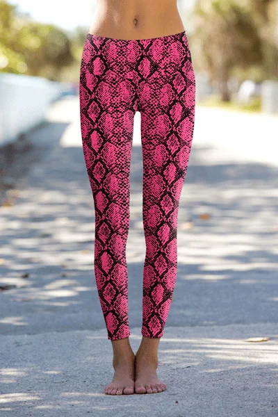 Price Smash Snake Skin Neon Pink Lucy Animal Printed Leggings Yoga Pants - Women