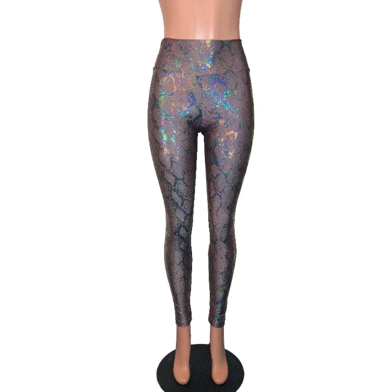 Deal of the Day SALE - SMALL ONLY - Mauve Snakeskin Holo Holographic High Waisted Leggings Pants