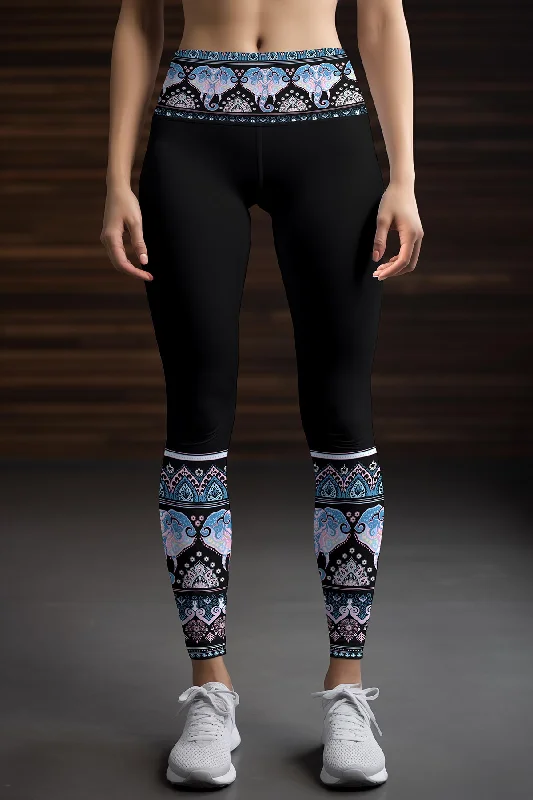 Midnight Madness Sri Lanka Lucy Black Boho Elephant Print Leggings Yoga Pants - Women Midnight Madness Sri Lanka Lucy Black Boho Elephant Print Leggings Yoga Pants - Women