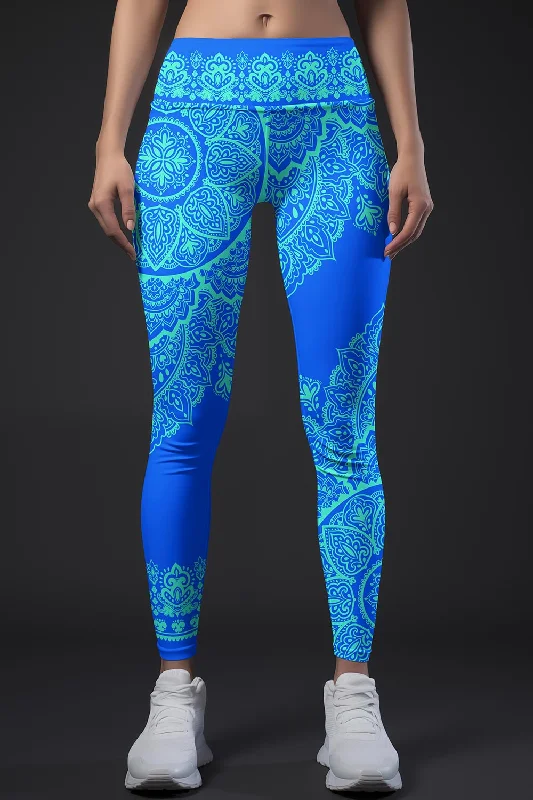 Weekend Deal Surfing Nirvana Lucy Blue Geometric Boho Leggings Yoga Pants - Women