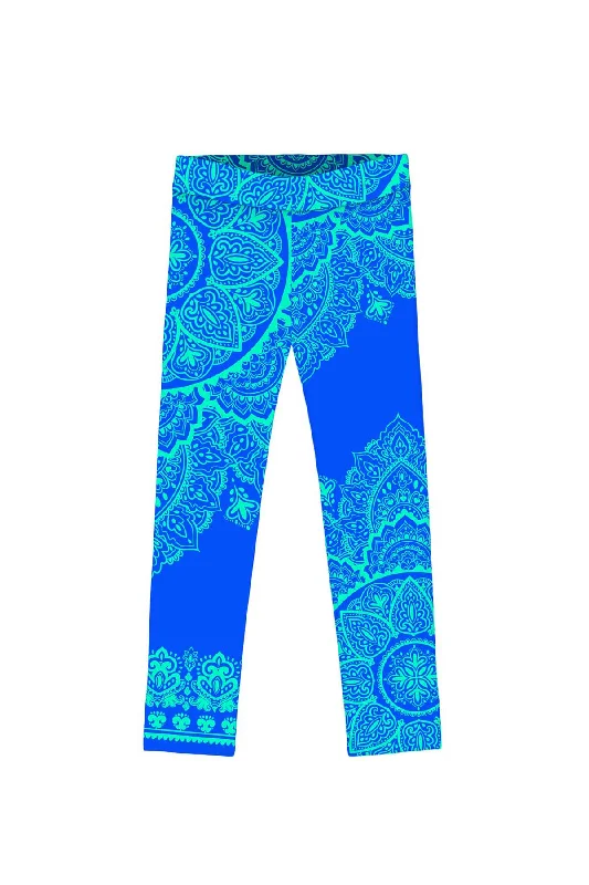 Mega Sale Surfing Nirvana Lucy Blue Geometric Boho Print Trendy Leggings - Kids