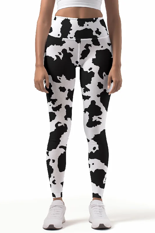 Mega Deal Te Amo MOO-cho Lucy White Black Cow Print Leggings Yoga Pants - Women