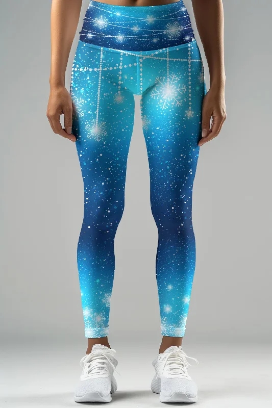 Flash Sale The Snow Queen Lucy Blue Winter Print Leggings Yoga Pants - Women