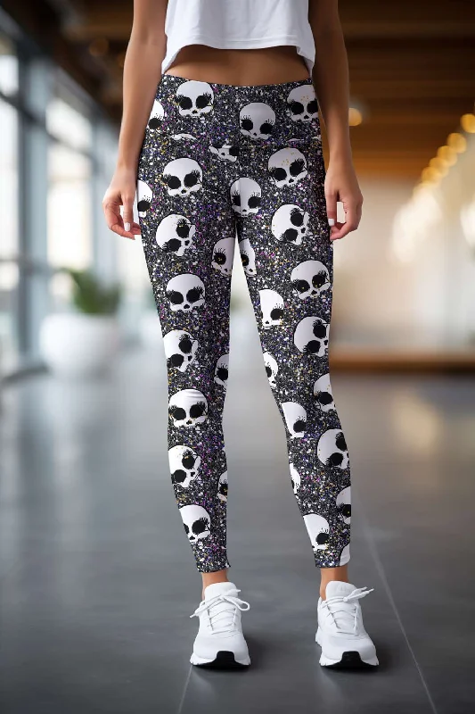 Act Now Too Cute to Spook Lucy Black Printed Leggings Yoga Pants - Women