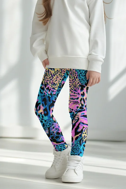 Can't Be Beat Trendsetter Lucy Blue & Pink Animal Printed Cute Leggings - Kids