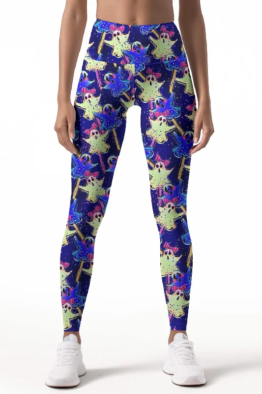 Bargain Blast Trick or Treat Lucy Blue Boo Print Leggings Yoga Pants - Women