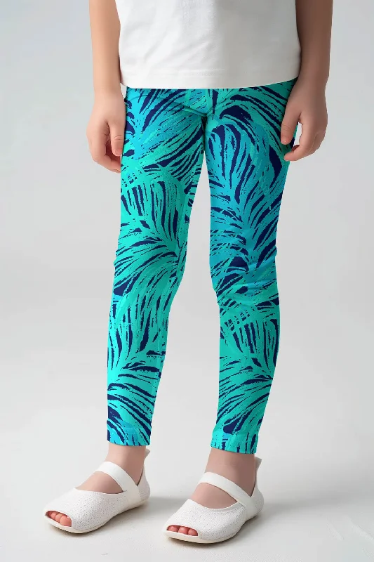 Flash Deals Tropical Dream Lucy Cute Blue Green Printed Leggings - Kids