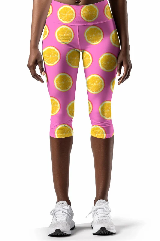 Price Drop Tutti Frutti Ellie Pink Lemon Performance Yoga Capri Leggings - Women