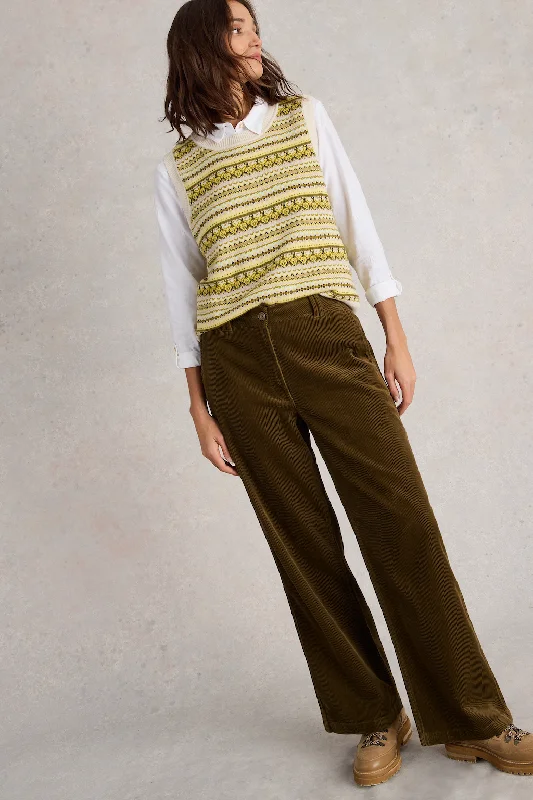 Epic Deals White Stuff Belle Cord Wide Leg Trousers in Khaki Green
