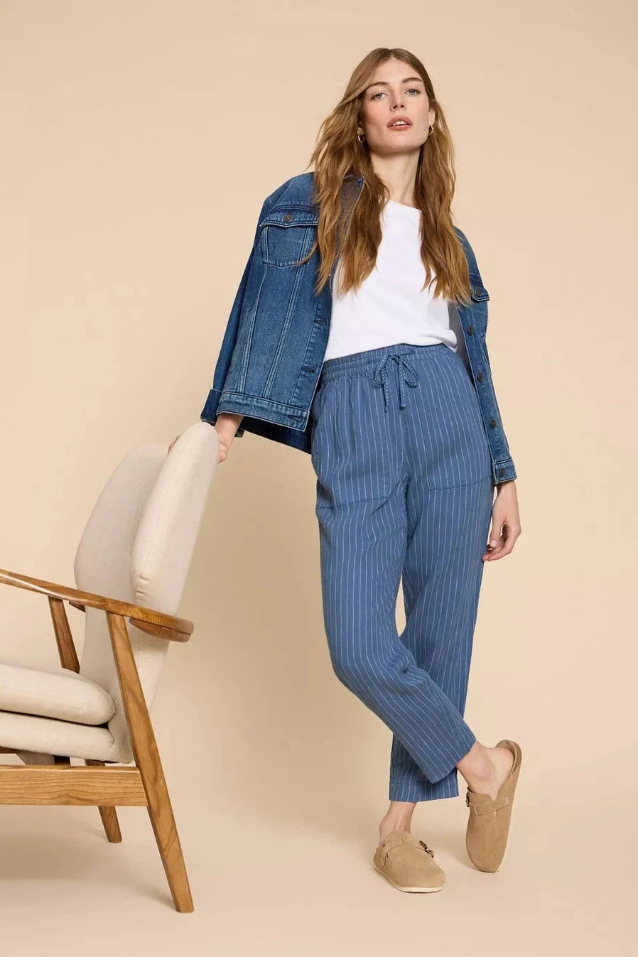 Savings Event White Stuff Elle Linen Blend Trousers in Blue Multi
