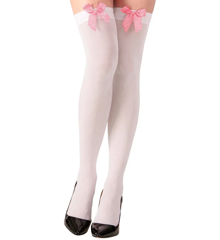 New Markdowns White Thigh Highs with Pink Vichy Bows