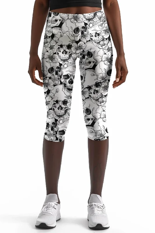 Shop and Save White Witch Ellie Skull Print Performance Yoga Capri Leggings - Women